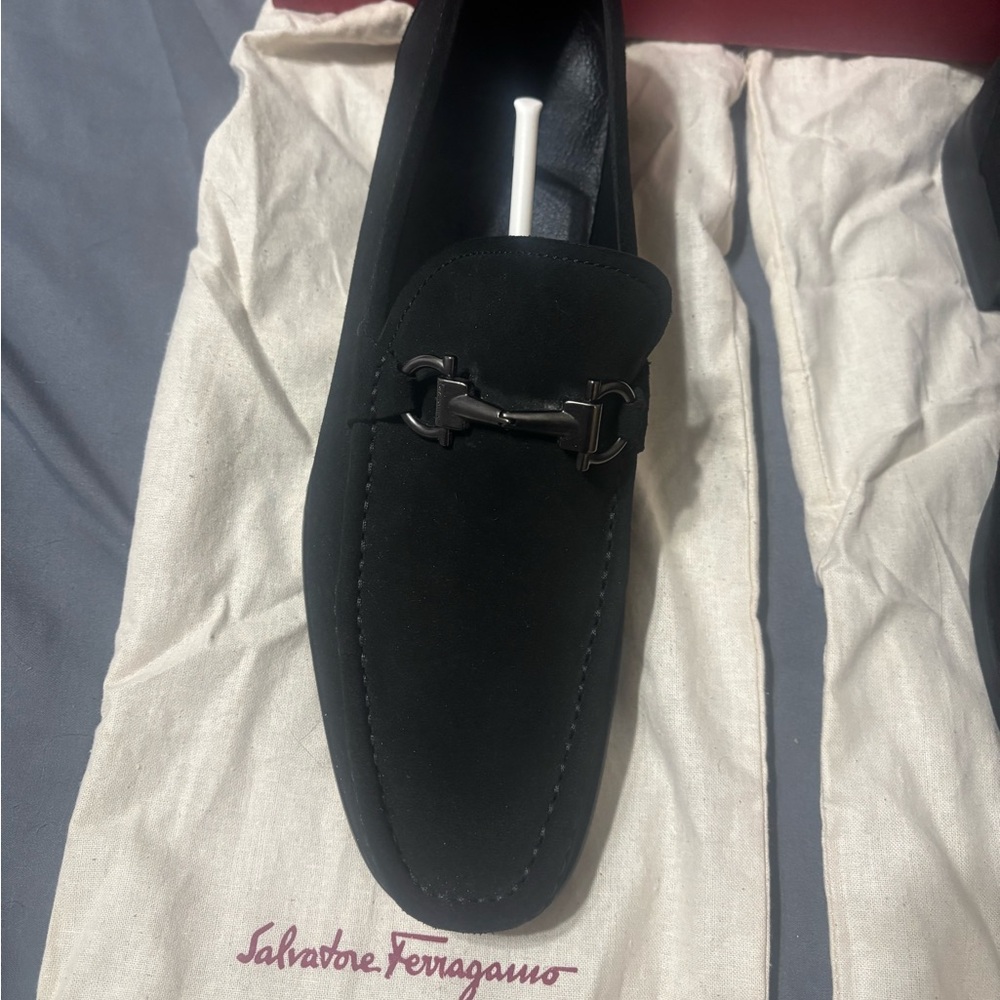Salvatore Ferragamo Men's Dark Loafers with Metal Accent